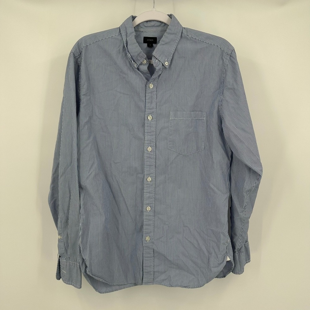 J Crew Mens Preppy Ivy League Button Down Shirt Sz M Blue‎ White Striped Coastal